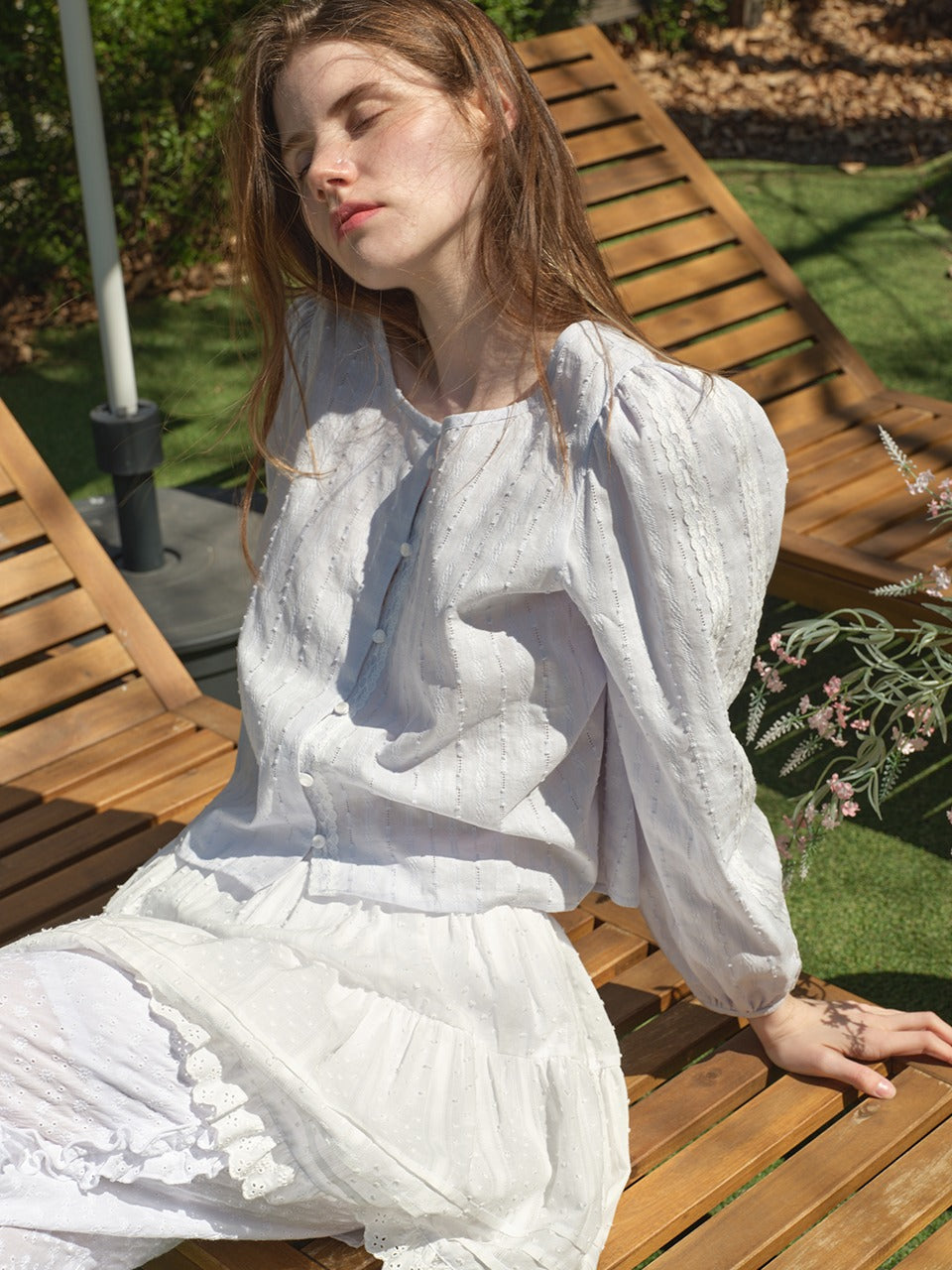 Margarin Fingers - Lace Line Blouse (Light Blue) product image 1 | TRAB K-Fashion Australia