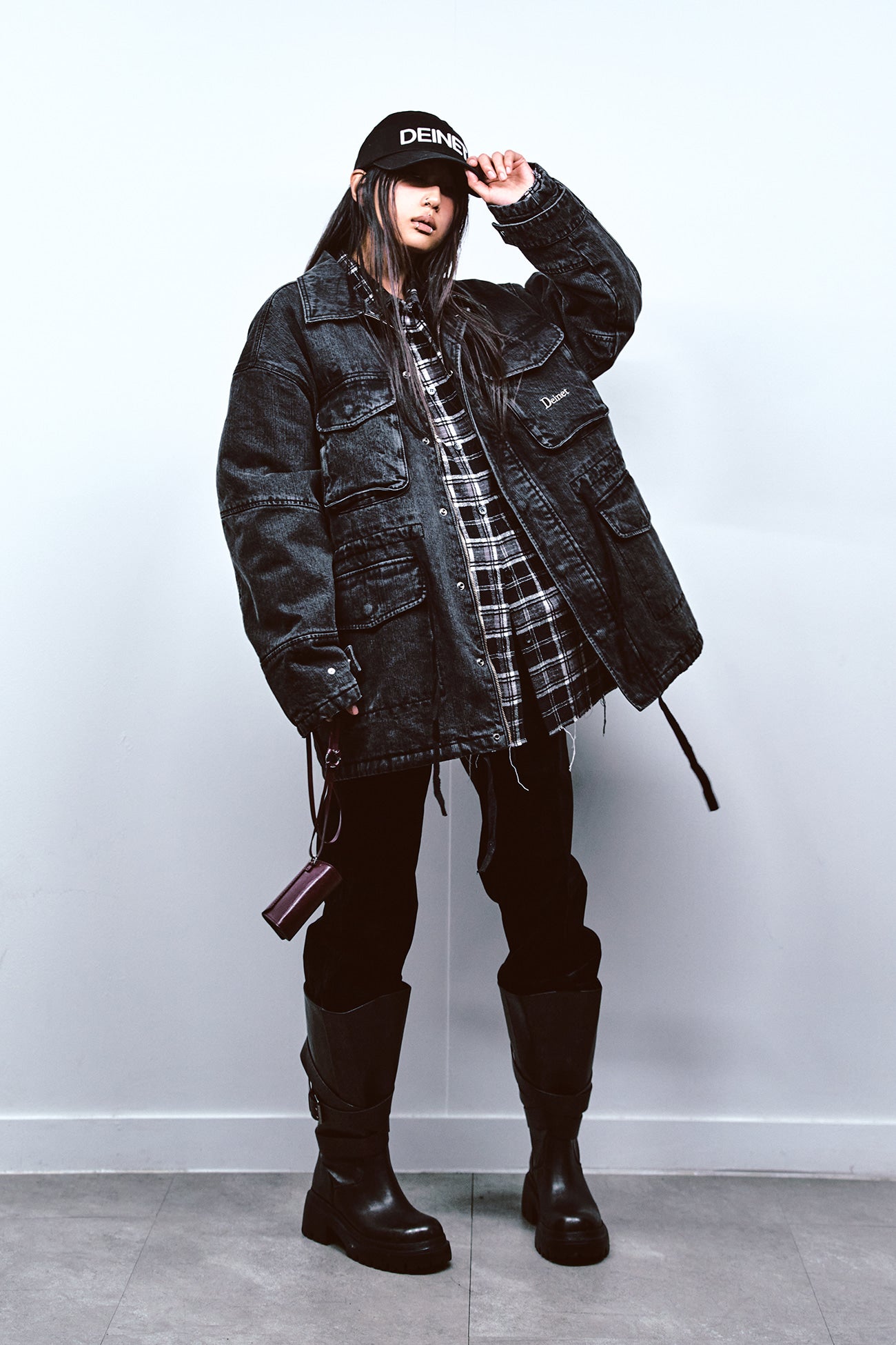 Deinet - Velvet Washed Boot Cut Denim Pants (Black) product image 7 | TRAB K-Fashion Australia