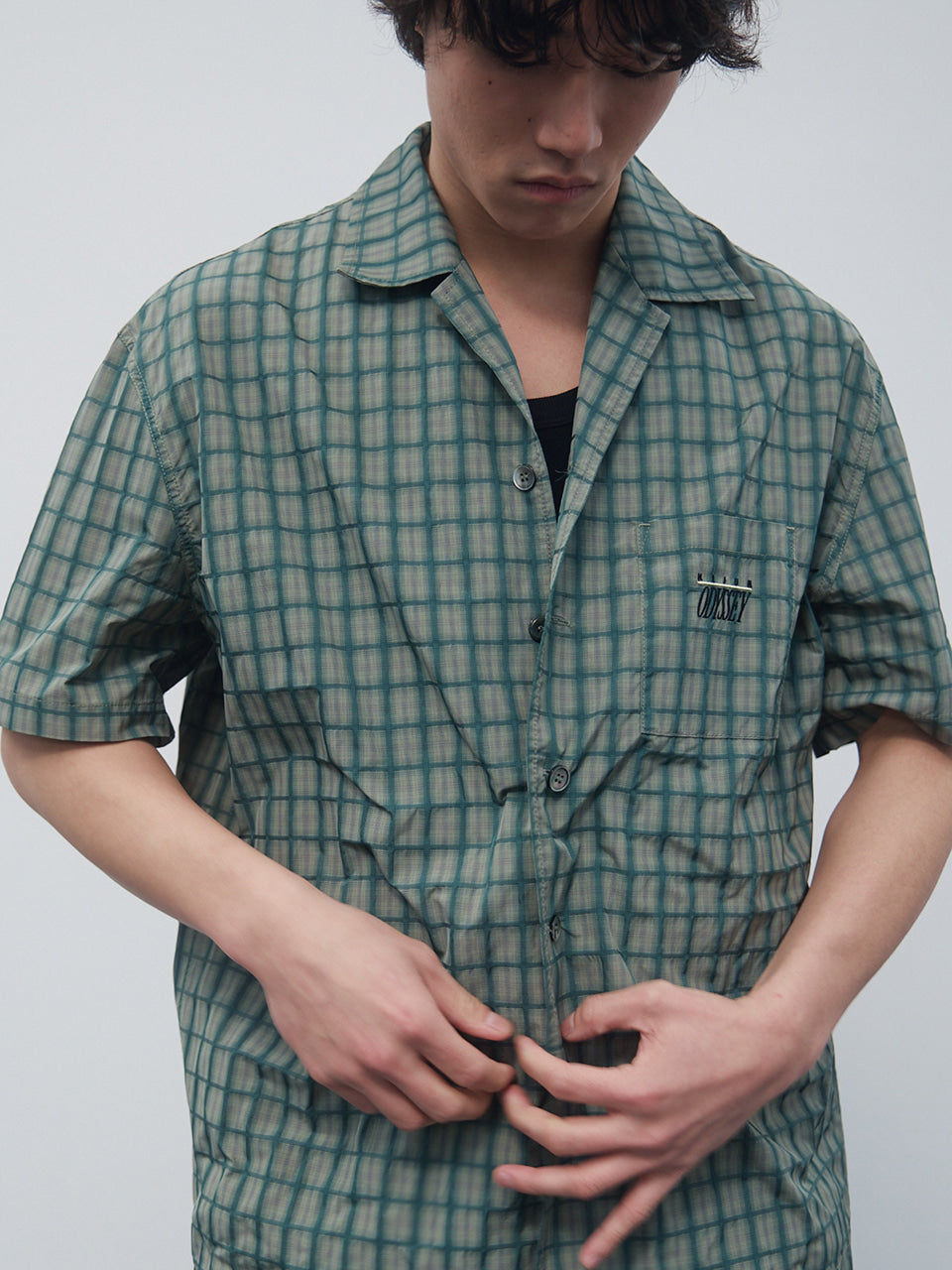 Kijun - Check Half Sleeve Shirt (Green) product image 2 | TRAB K-Fashion Australia