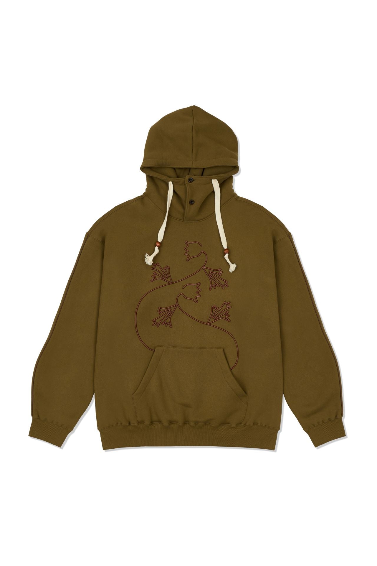 Ioedle - Pasqueflower Three-Dimensional Embroidery Hood (Olive) product image 2 | TRAB K-Fashion Australia