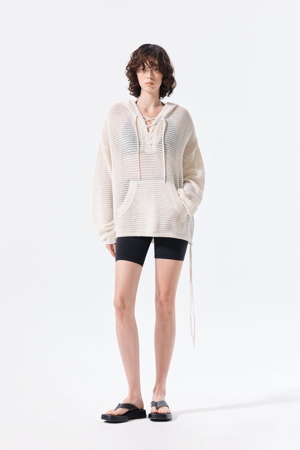 Matin Kim - Oversized Mesh Knit Hoodie (Cream) product image 8 | TRAB K-Fashion Australia
