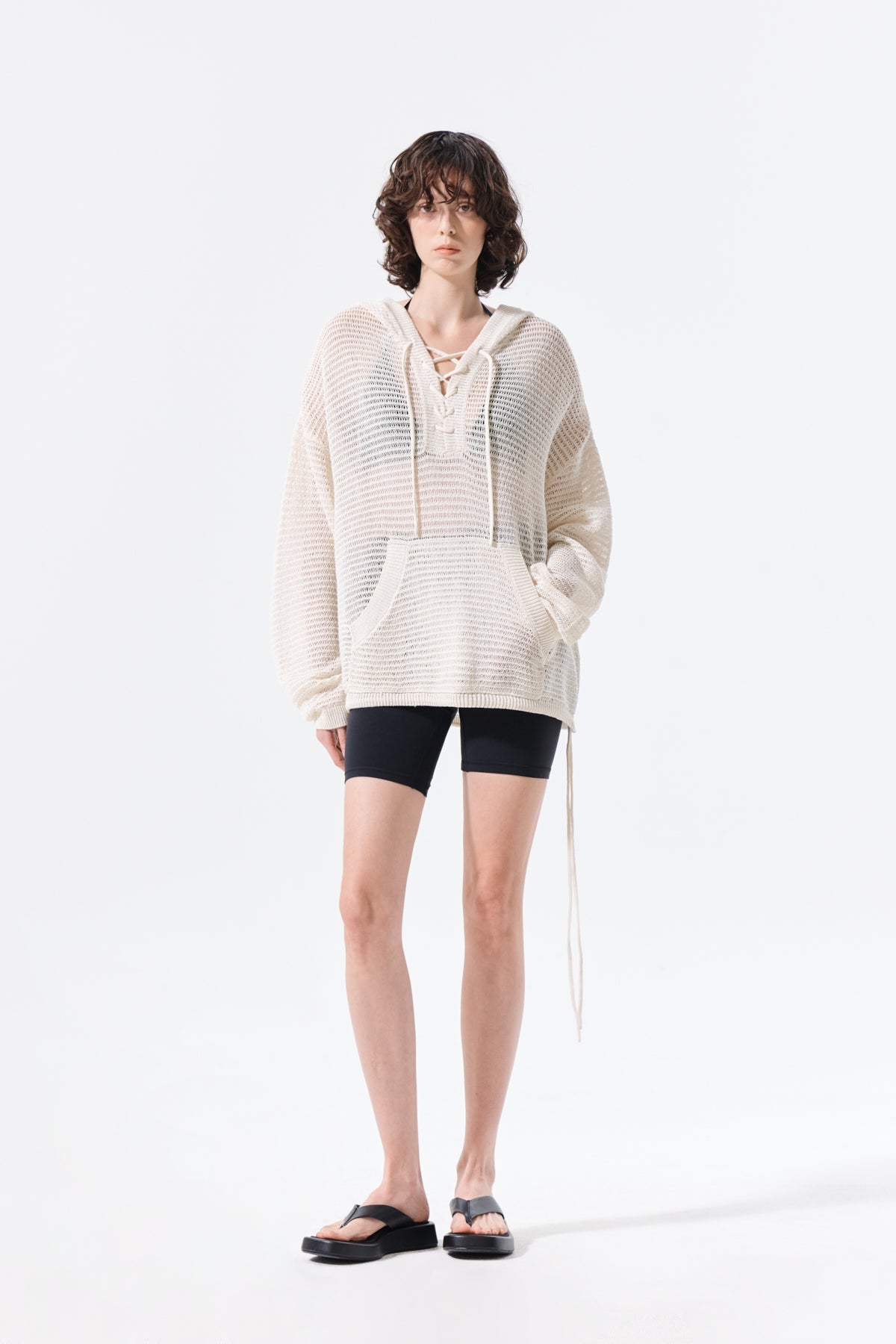 Matin Kim - Oversized Mesh Knit Hoodie (Cream) product image 8 | TRAB K-Fashion Australia