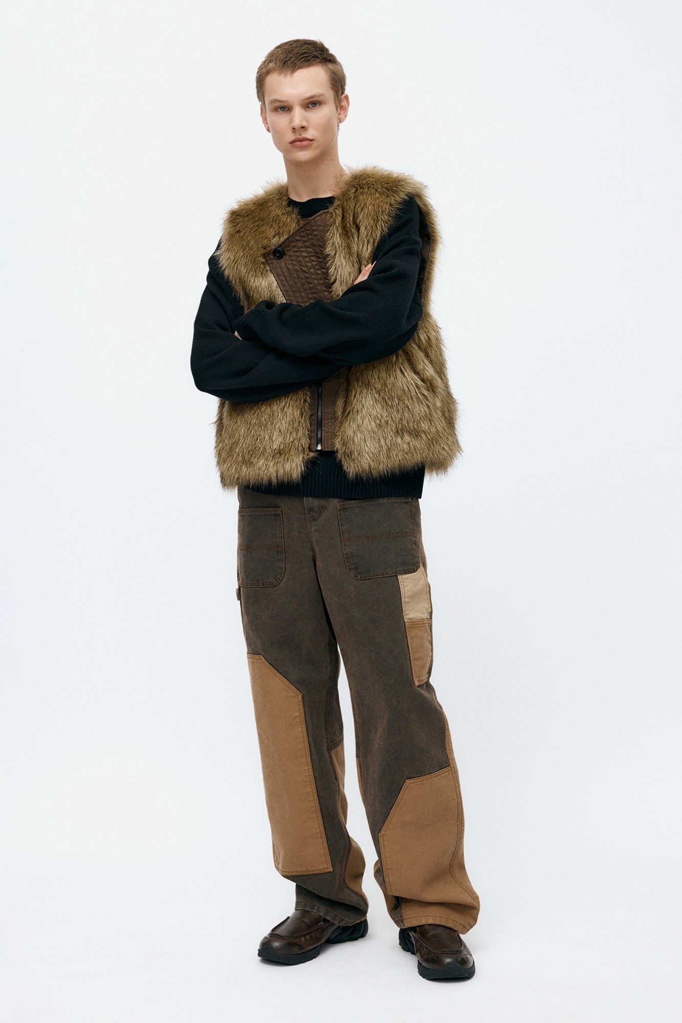 Andersson Bell - Patchwork Carpenter Wide-Leg Jeans (Brown) product image 1 | TRAB K-Fashion Australia