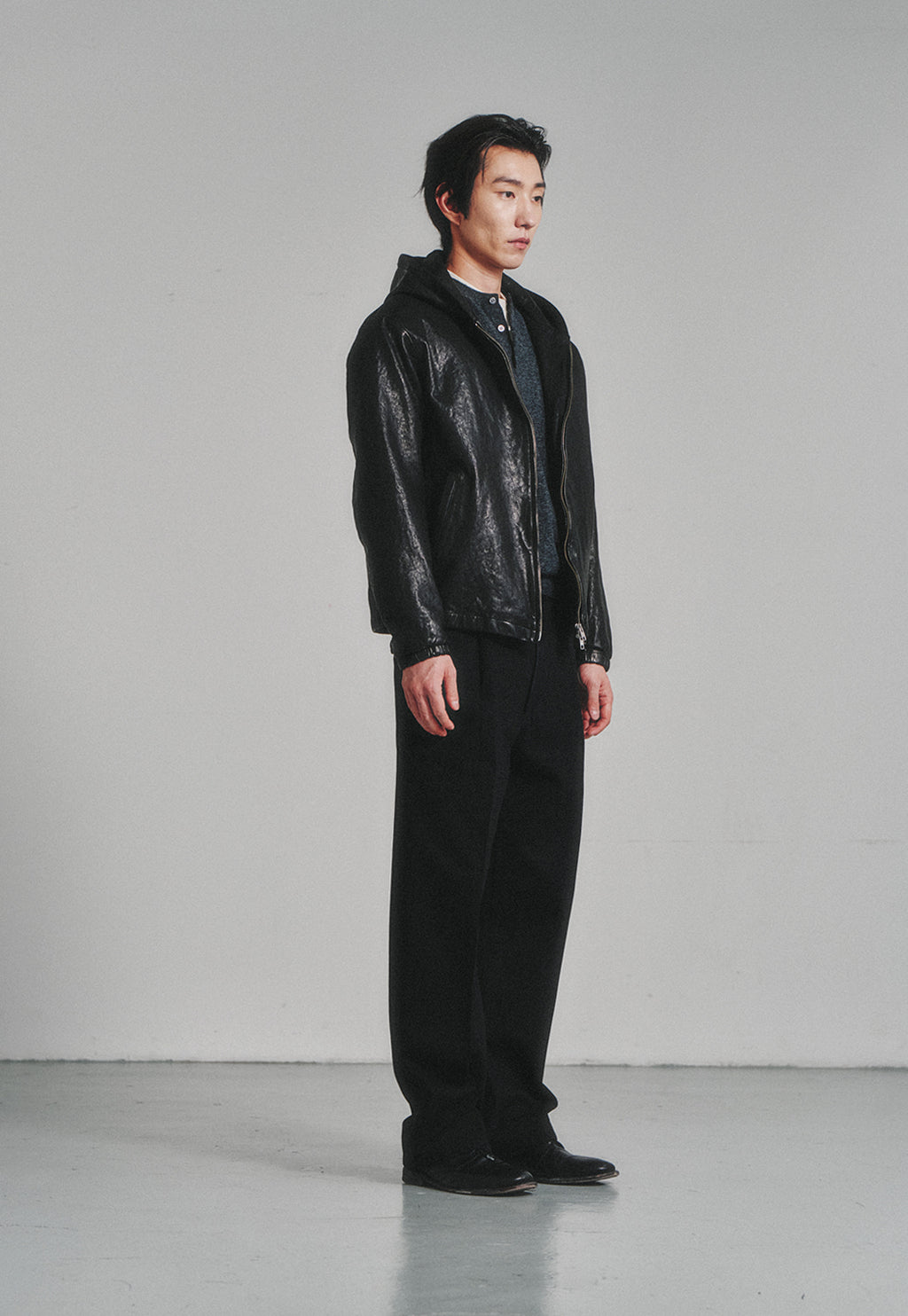 Art if acts - Washed Leather Hooded Zip-up Jacket (Black) product image 3 | TRAB K-Fashion Australia