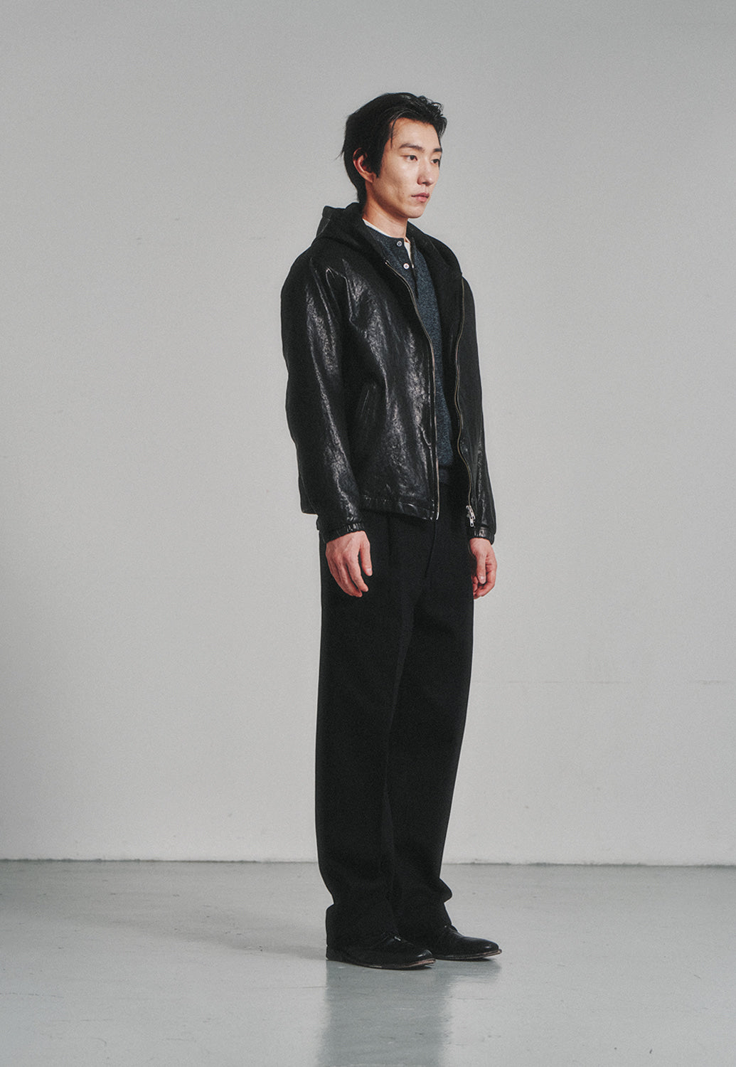 Art if acts - Washed Leather Hooded Zip-up Jacket (Black) product image 3 | TRAB K-Fashion Australia