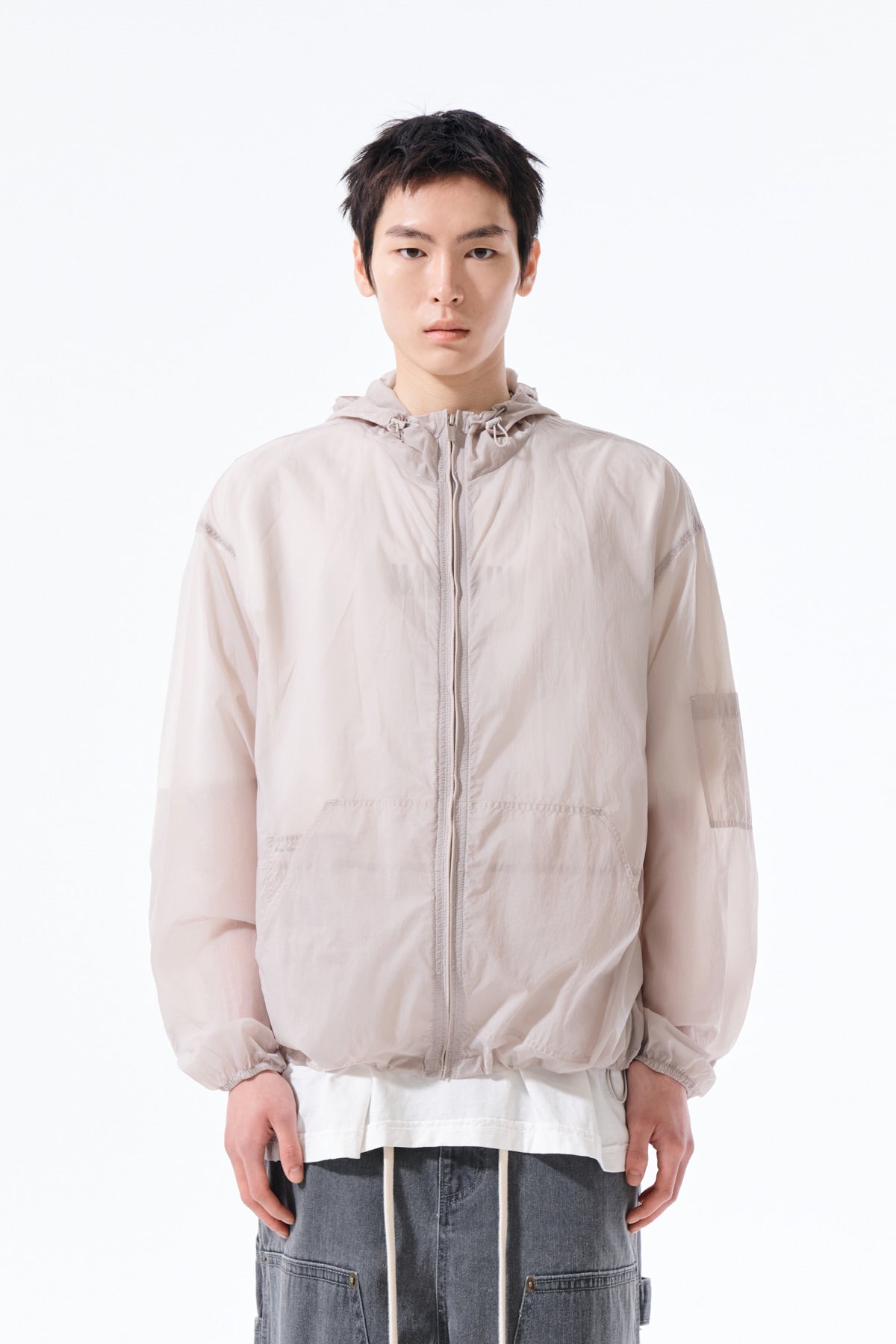 Matin Kim - Back Logo Hoody Windbreaker (Light Grey) product image 7 | TRAB K-Fashion Australia