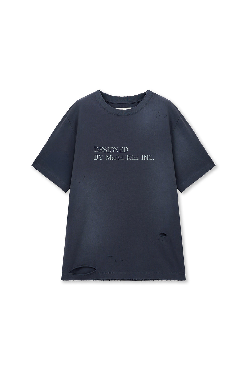 Matin Kim - Spray Washed Lettering Damaged Top (Navy) product image 1 | TRAB K-Fashion Australia