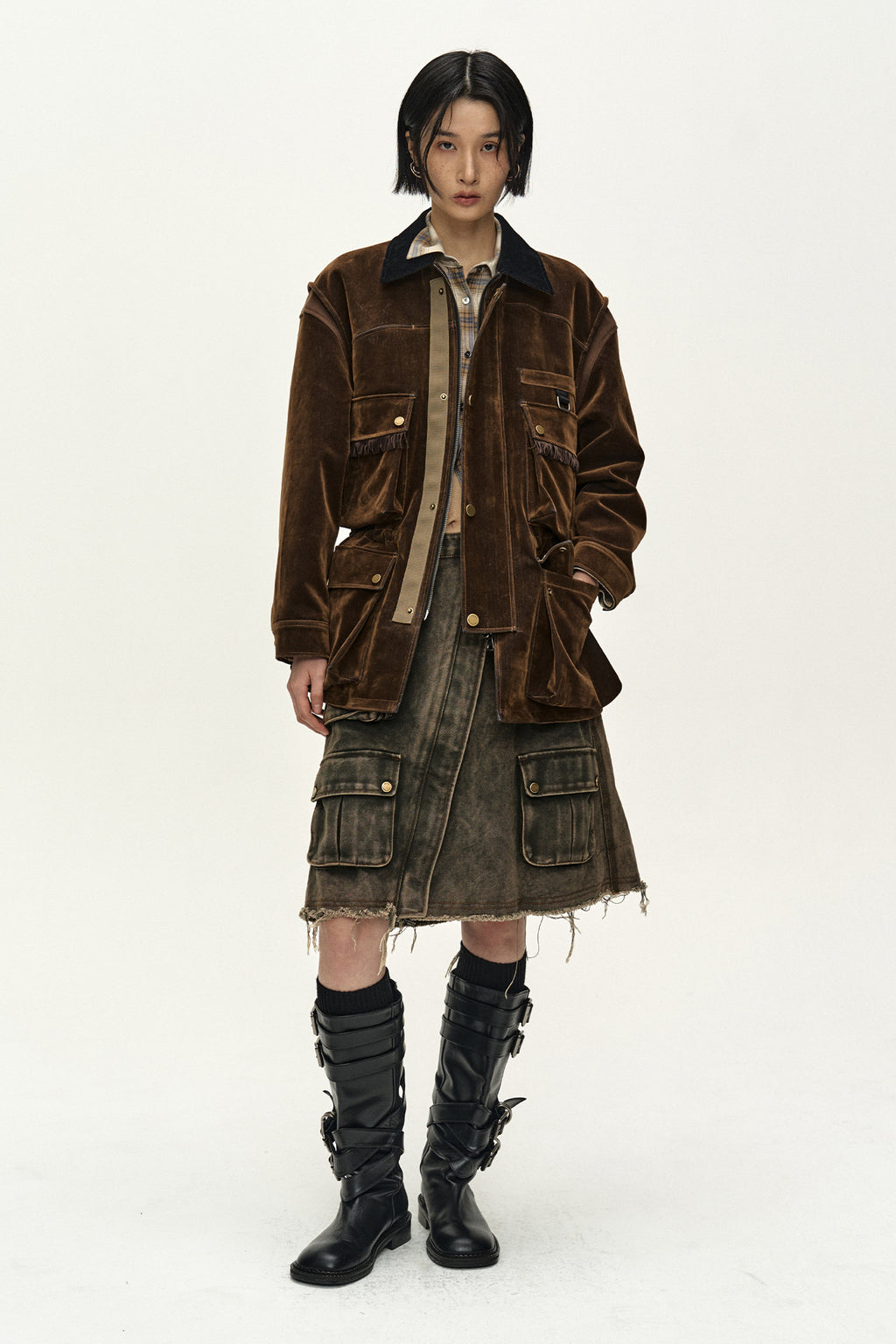 Andersson Bell - Multi-Pocket Velvet Safari Jacket (Brown) product image 3 | TRAB K-Fashion Australia