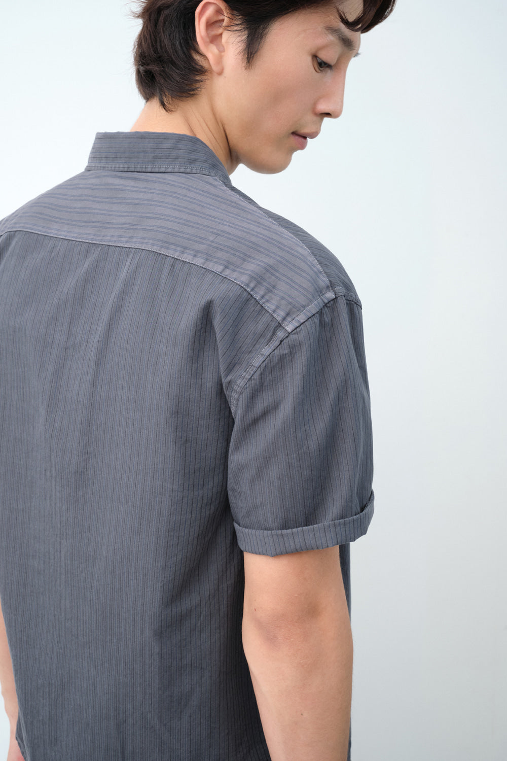 Hatchingroom - Crop Shirt Over Dyed Stripe (Blue Charcoal) product image 9 | TRAB K-Fashion Australia