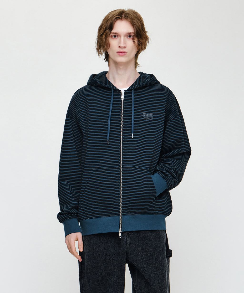 Marithe & Francois Girbaud - Small Classic Logo Stripe Oversized Hoodie Zipup (Dark Blue) product image 1 | TRAB K-Fashion Australia
