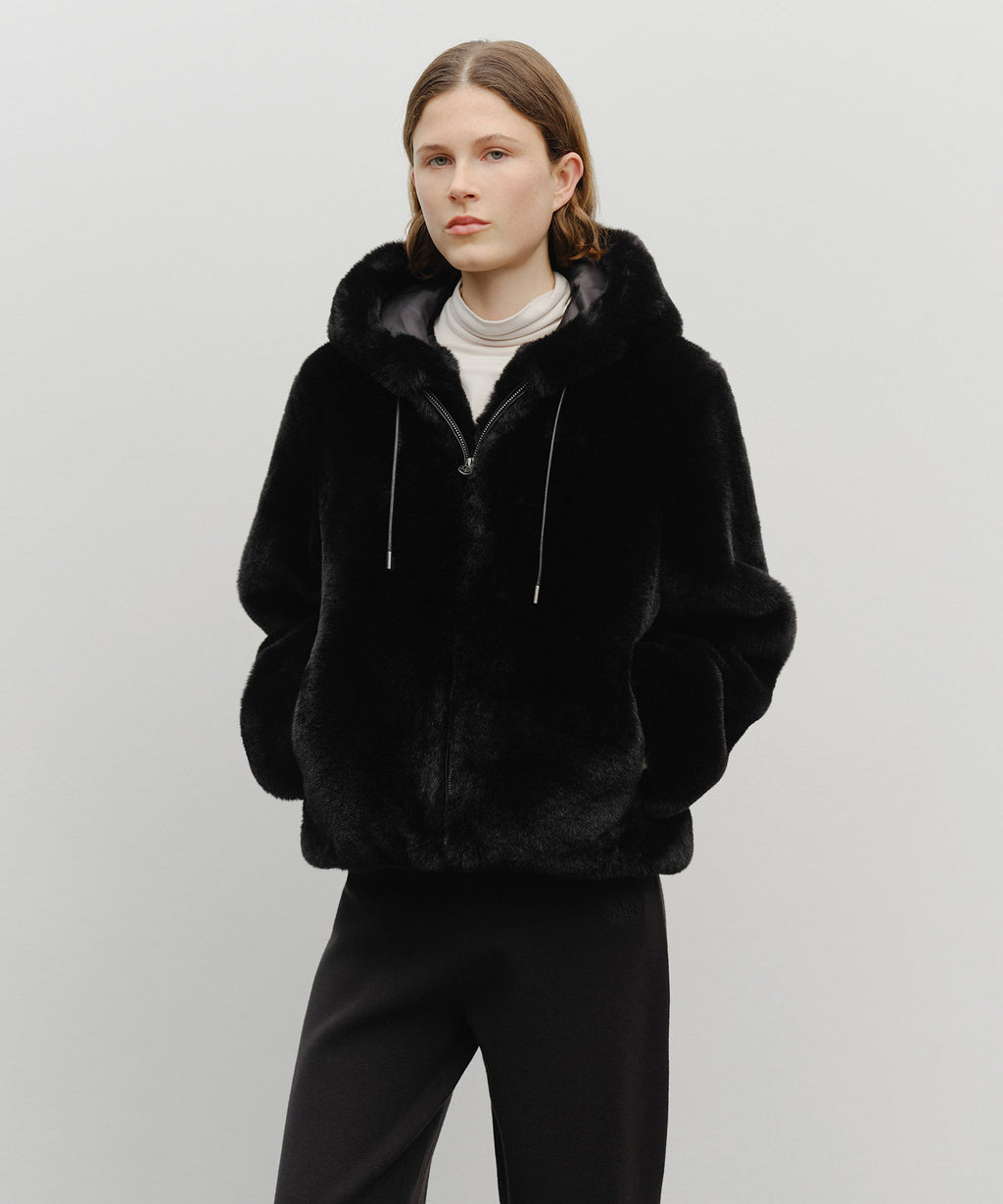 Marithe & Francois Girbaud - Hooded Faux Fur Jacket (Black) product image 1 | TRAB K-Fashion Australia