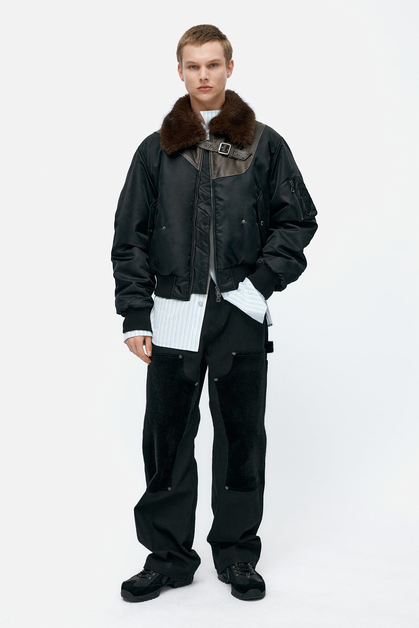 Andersson Bell - Fur Collar Leather Patch Ma-1 Bomber (Black) product image 1 | TRAB K-Fashion Australia
