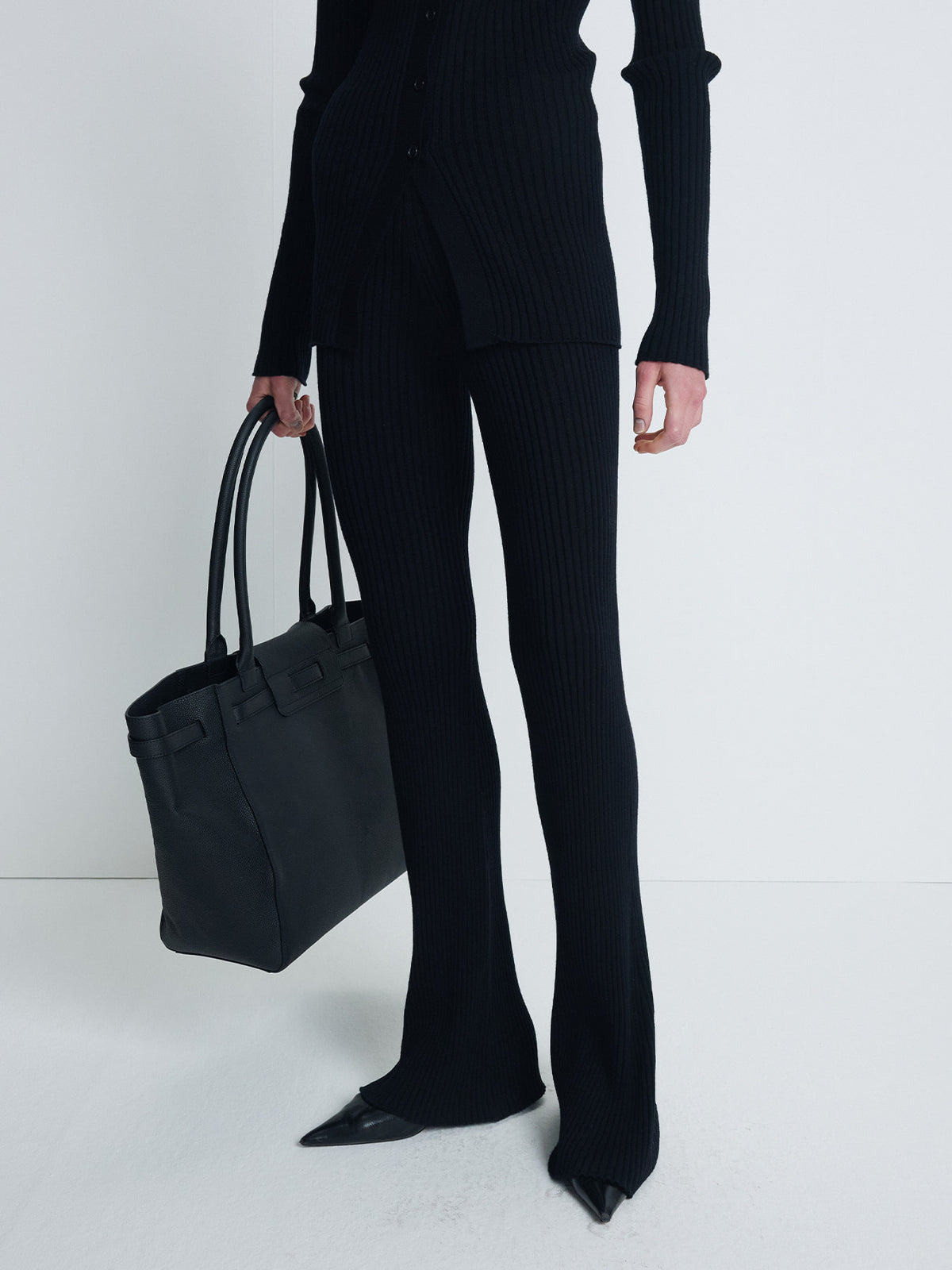 Tonywack - Superfine Merino Wool Rib Flared Pants (Black) product image 1 | TRAB K-Fashion Australia