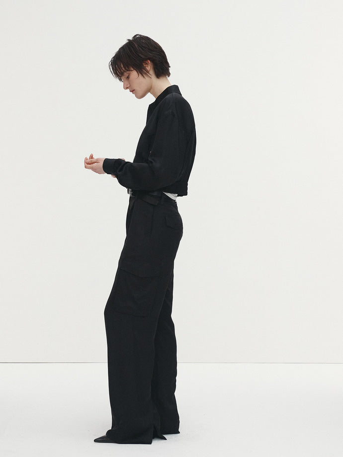 Tonywack - Satin Cropped Blouson Jacket (Black) product image 4 | TRAB K-Fashion Australia