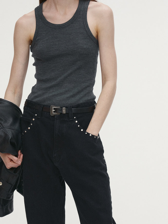 Tonywack - Super Fine Wool Ribbed Sleeveless (Japanese Fabric) (Charcoal) product image 4 | TRAB K-Fashion Australia