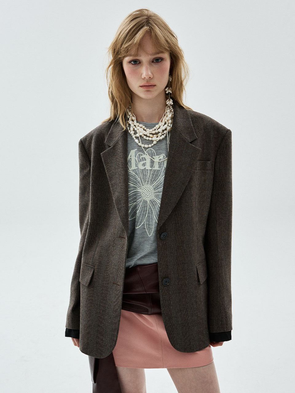 Mardi Mercredi - Wool Oversized Jacket Glen Check (Brown) product image 1 | TRAB K-Fashion Australia