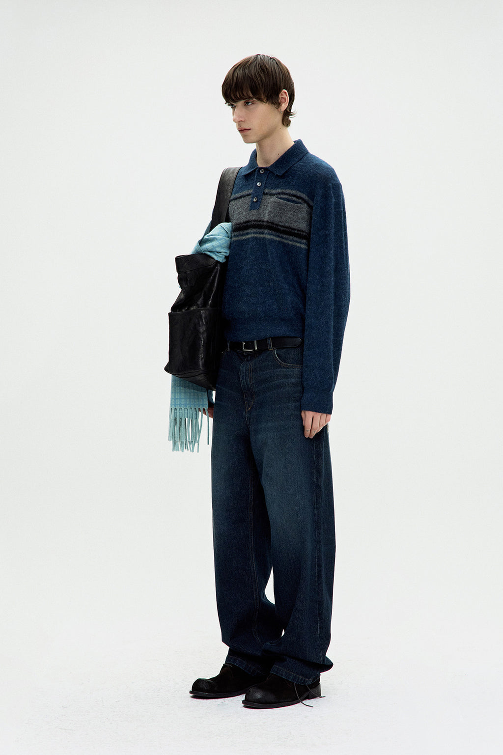 Coor - Alpaca Blend Striped Polo Sweater (Navy) product image 3 | TRAB K-Fashion Australia