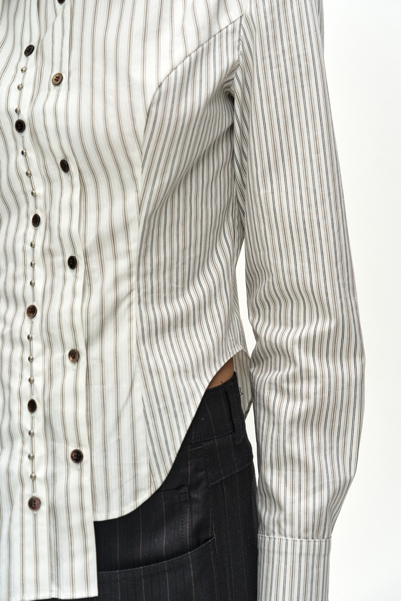 Andersson Bell - Asymmetric Studded Stripe Shirt (white) (White) product image 6 | TRAB K-Fashion Australia