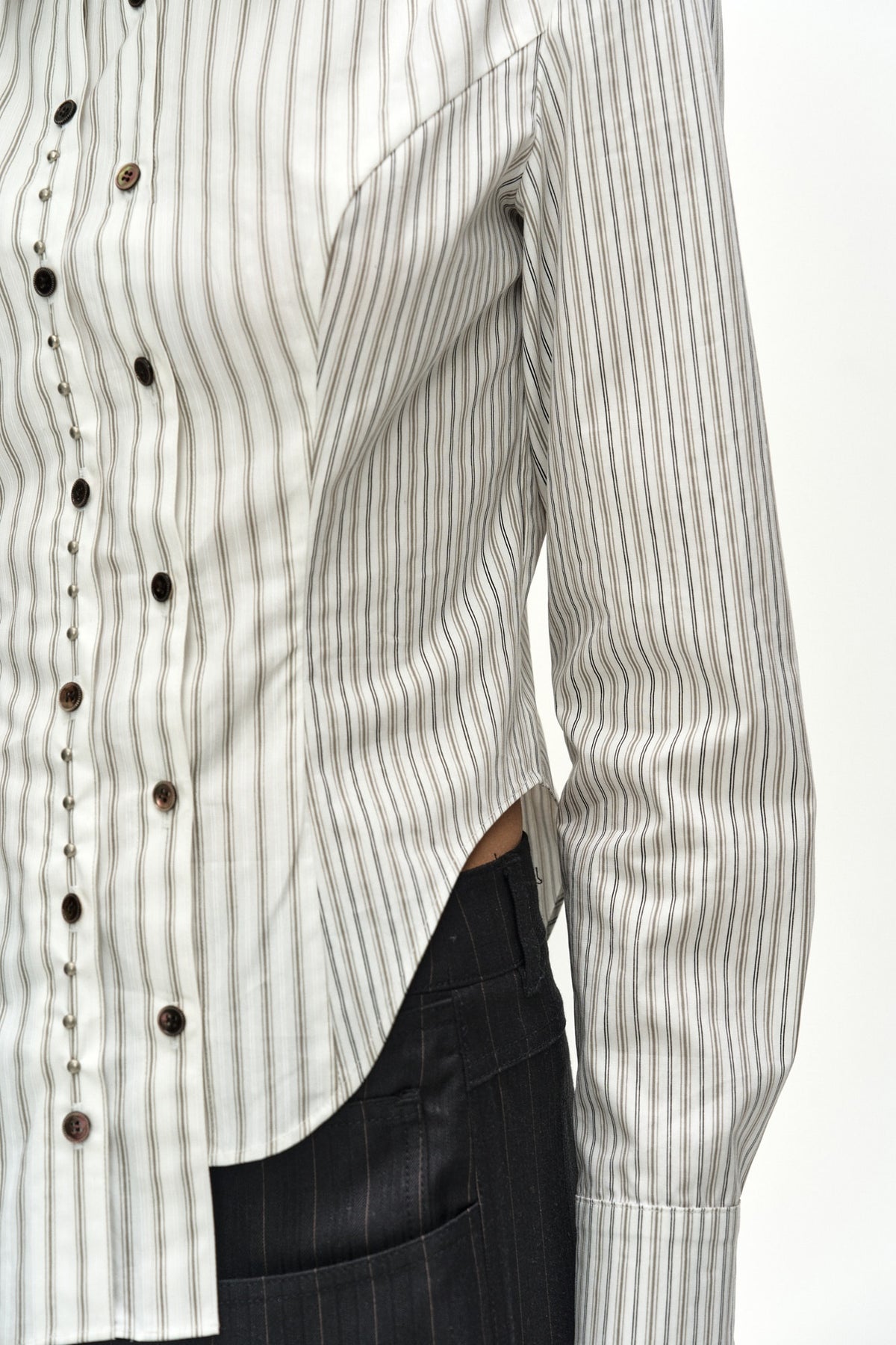 Andersson Bell - Asymmetric Studded Stripe Shirt (White) product image 6 | TRAB K-Fashion Australia