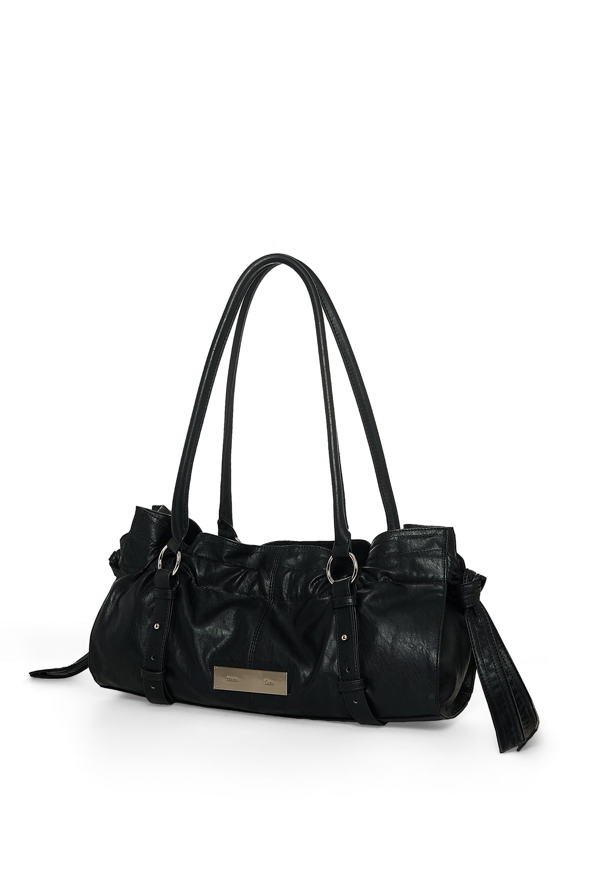 Matin Kim - Shirring Tie Buckle Shoulder Bag (Black) product image 2 | TRAB K-Fashion Australia