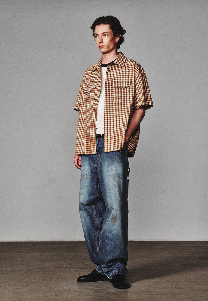 Art if acts - Open Collar Check Half Shirt (Tan) product image 2 | TRAB K-Fashion Australia