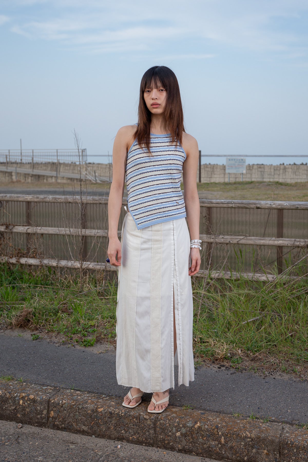 Matin Kim - Multi Stripe Sleeveless Knit Top (Blue) product image 11 | TRAB K-Fashion Australia