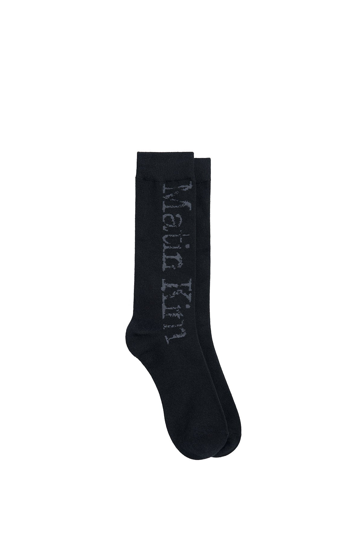 Matin Kim - Cracked Logo Jacquard Socks (Black) product image 2 | TRAB K-Fashion Australia