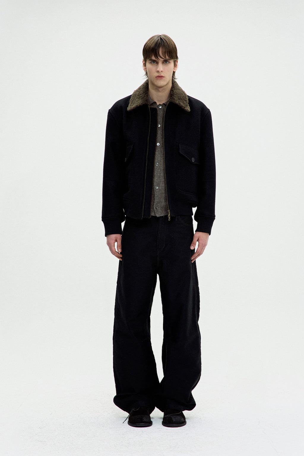 Coor - Broken Wool G-1 Bomber Jacket (Black) product image 2 | TRAB K-Fashion Australia