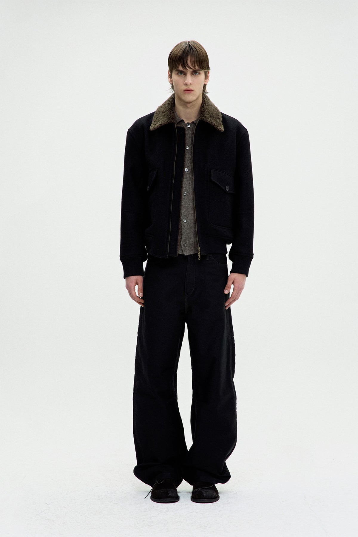 Coor - Broken Wool G-1 Bomber Jacket (Black) product image 2 | TRAB K-Fashion Australia