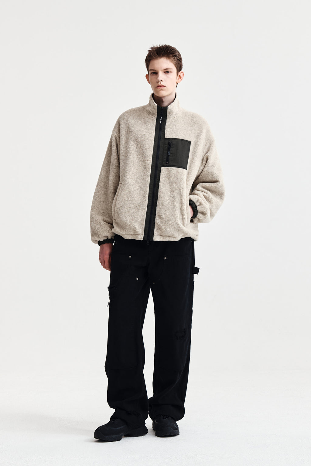 Matin Kim - Reversible Sherpa Zip Up (Light Beige) product image 19 | TRAB K-Fashion Australia