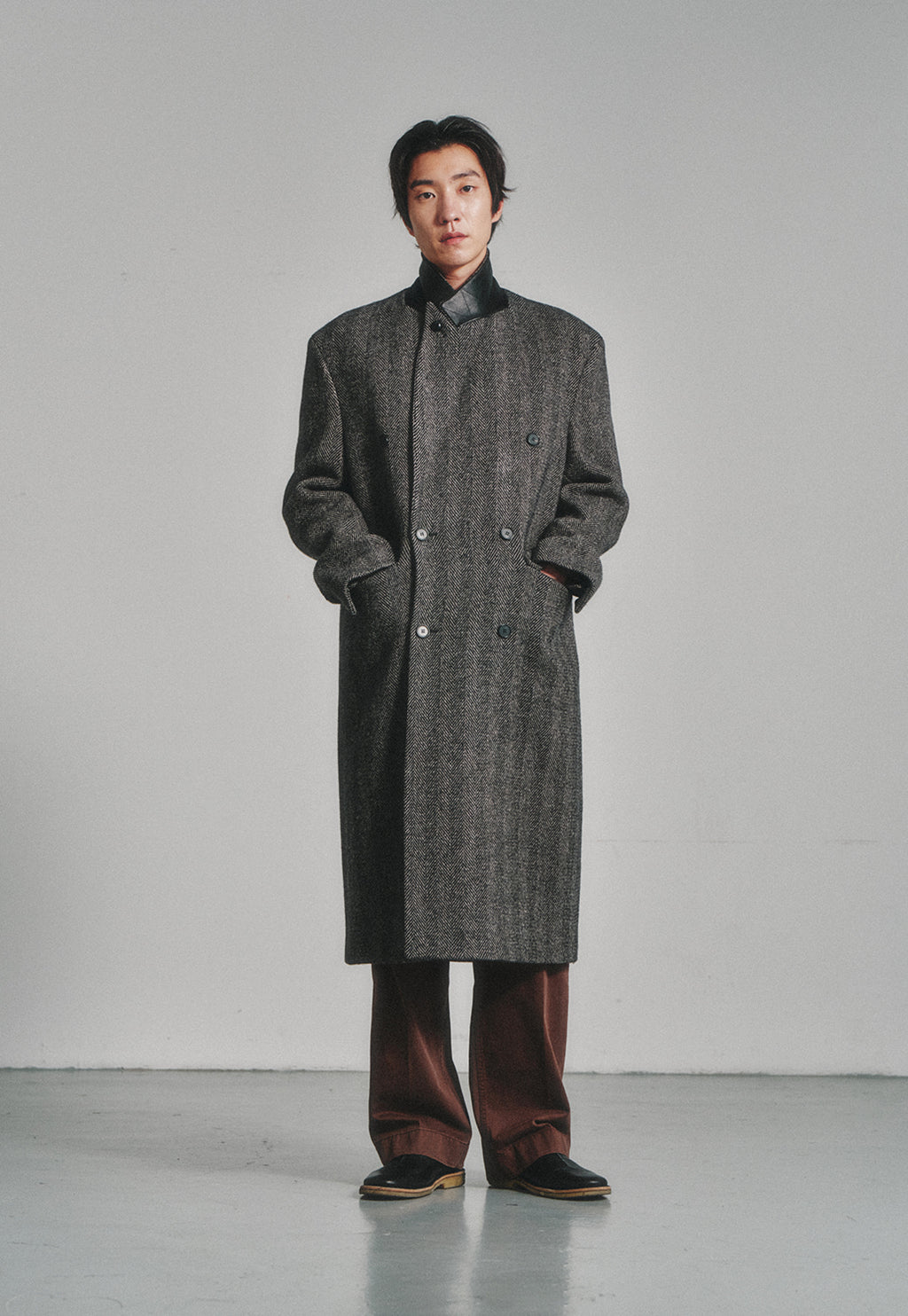 Art if acts - Leather Collar Double-Breasted Coat (Taupe) product image 5 | TRAB K-Fashion Australia