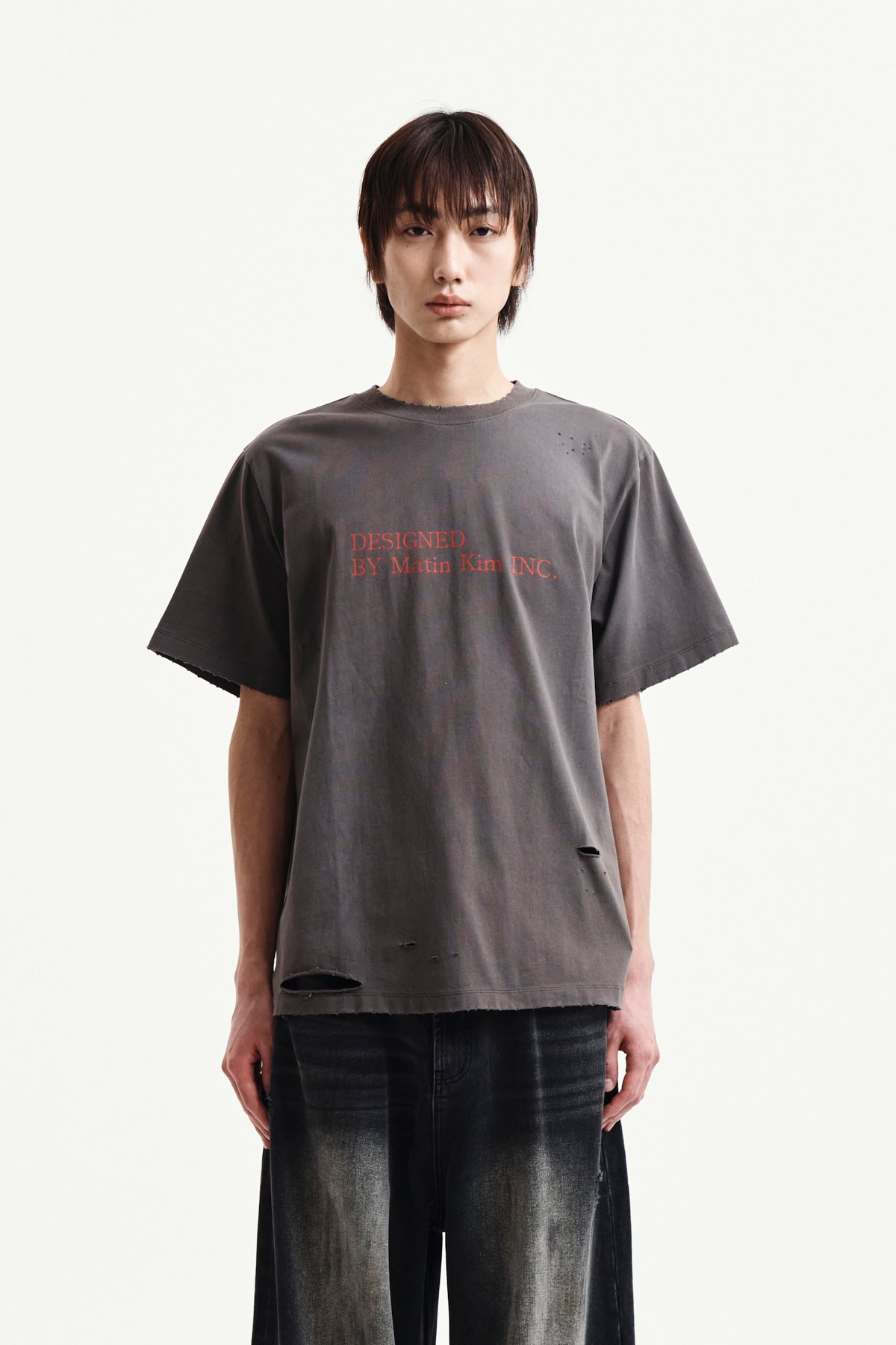 Matin Kim - Spray Washed Lettering Damaged Top (Charcoal) product image 10 | TRAB K-Fashion Australia