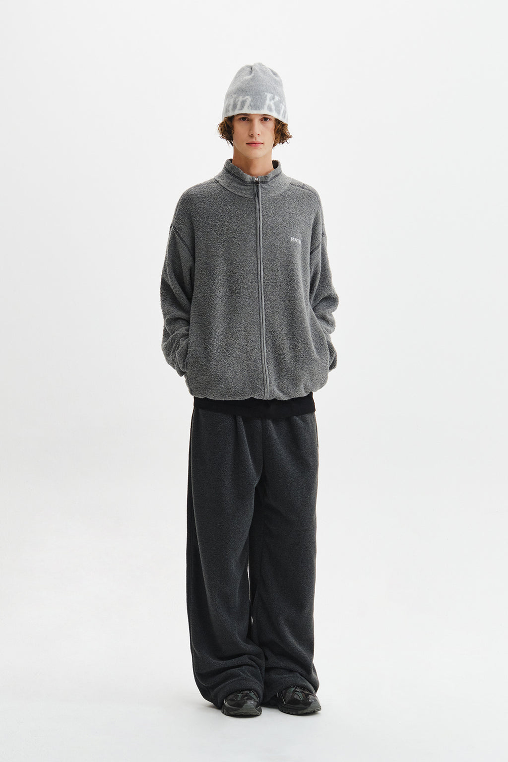 Matin Kim - Boucle Texture Knit Zip Up (Grey) product image 10 | TRAB K-Fashion Australia