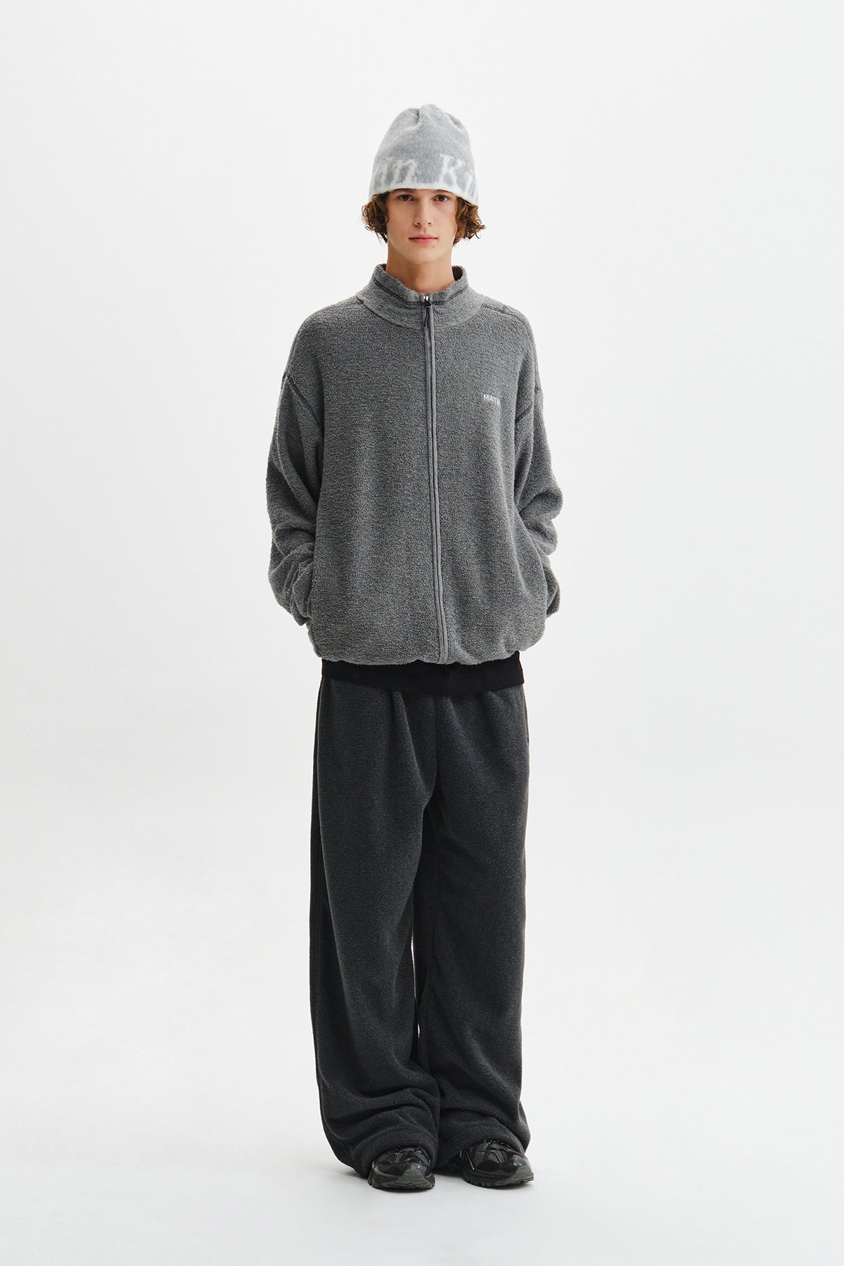 Matin Kim - Boucle Texture Knit Zip Up (Grey) product image 10 | TRAB K-Fashion Australia