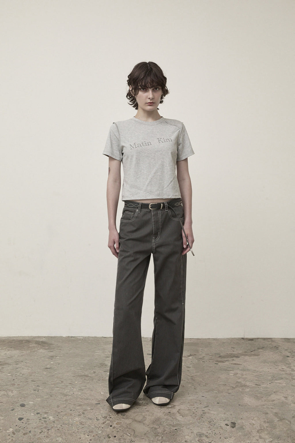 Matin Kim - Diagonal Logo Reversible Crop Top (Grey) product image 10 | TRAB K-Fashion Australia