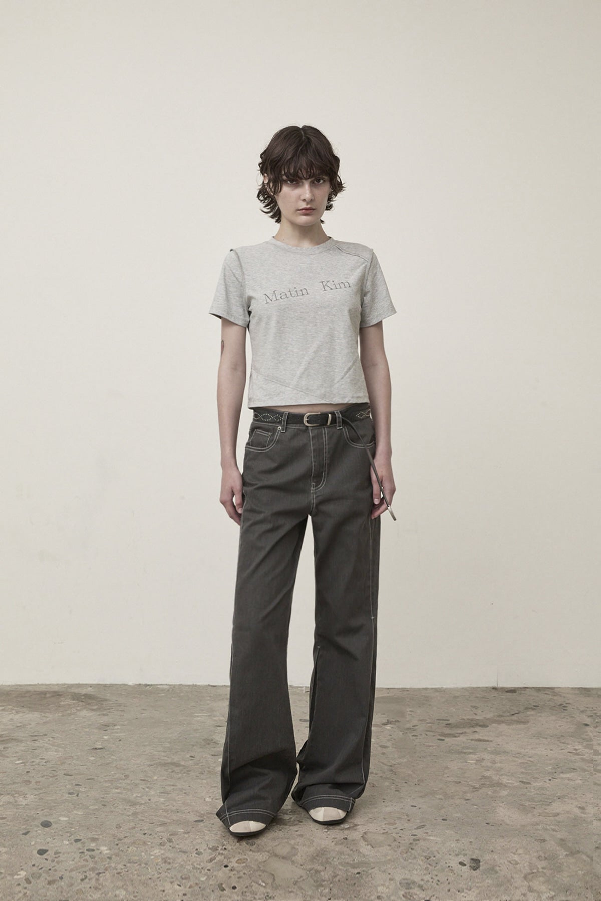 Matin Kim - Diagonal Logo Reversible Crop Top (Grey) product image 10 | TRAB K-Fashion Australia