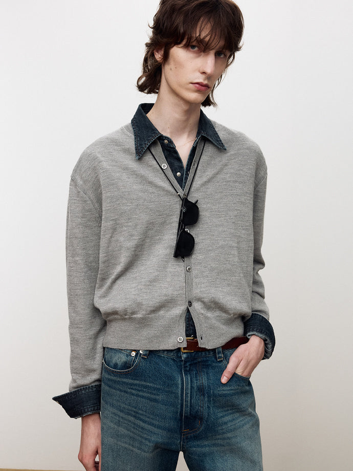 Tonywack - Super Fine Wool Crew-Neck Cardigan (Grey) product image 1 | TRAB K-Fashion Australia