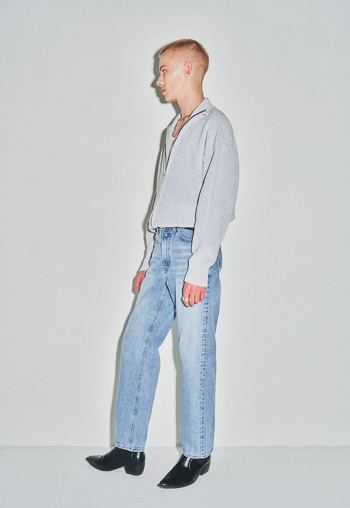 Tonywack - Italian Cotton Hard Twist Zip-Up Knit (Light Grey) product image 2 | TRAB K-Fashion Australia