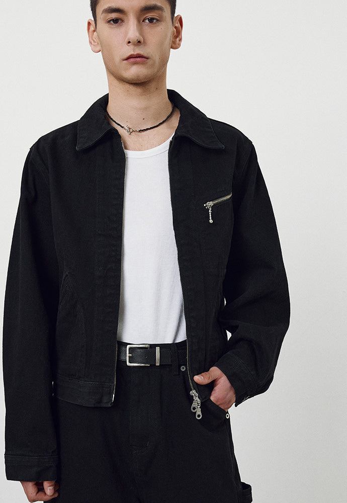 Tonywack - Rinsed Denim Zipped Work Jacket (Black) product image 4 | TRAB K-Fashion Australia