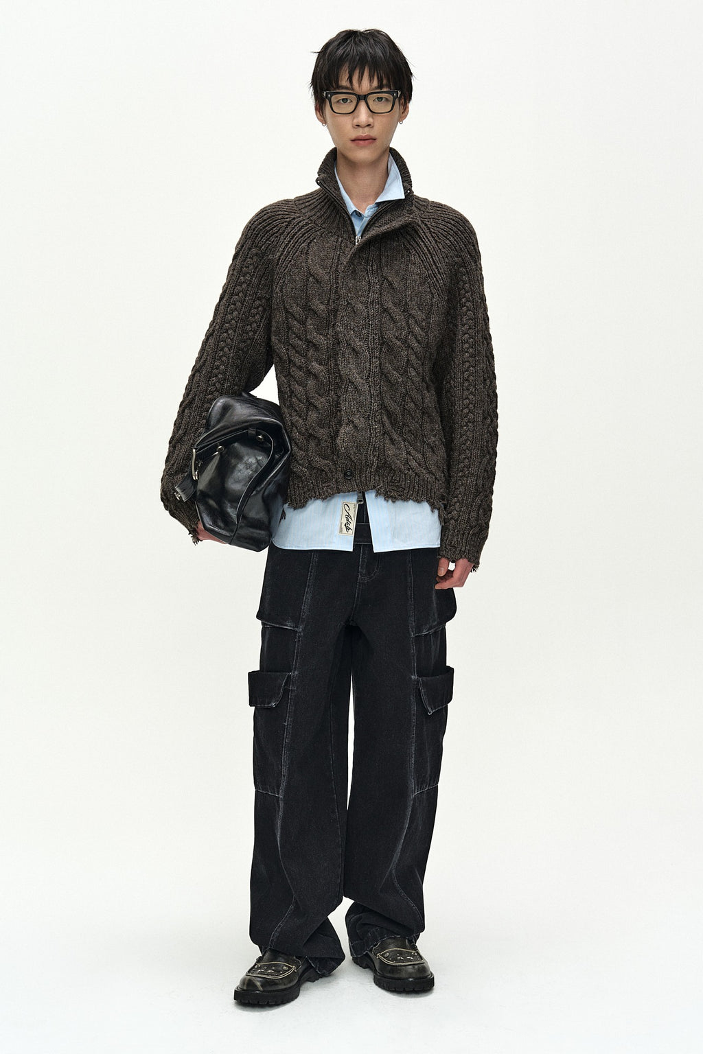 Andersson Bell - Belt Layered Cargo Wide-Leg Jeans (black) (Black) product image 1 | TRAB K-Fashion Australia