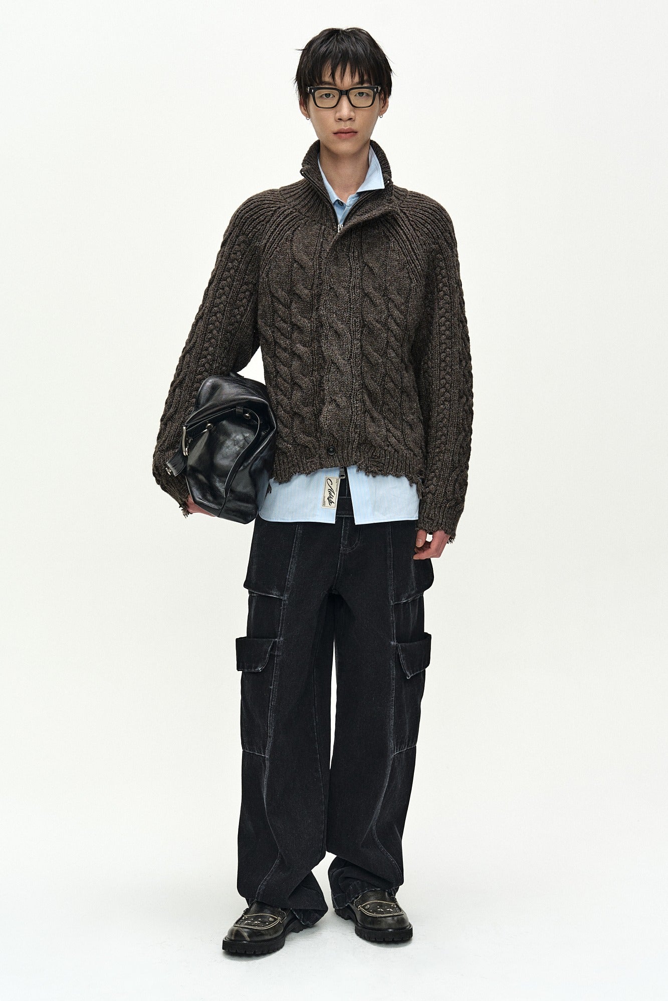 Andersson Bell - Belt Layered Cargo Wide-Leg Jeans (black) (Black) product image 1 | TRAB K-Fashion Australia
