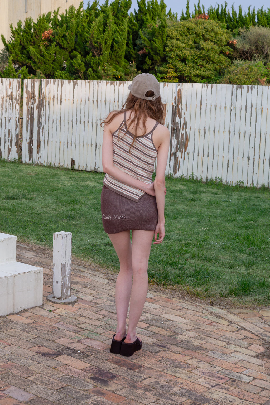 Matin Kim - Multi Stripe Sleeveless Knit Top (Brown) product image 9 | TRAB K-Fashion Australia