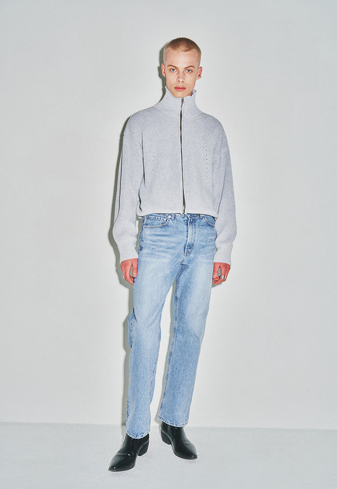 Tonywack - Italian Cotton Hard Twist Zip-Up Knit (Light Grey) product image 5 | TRAB K-Fashion Australia