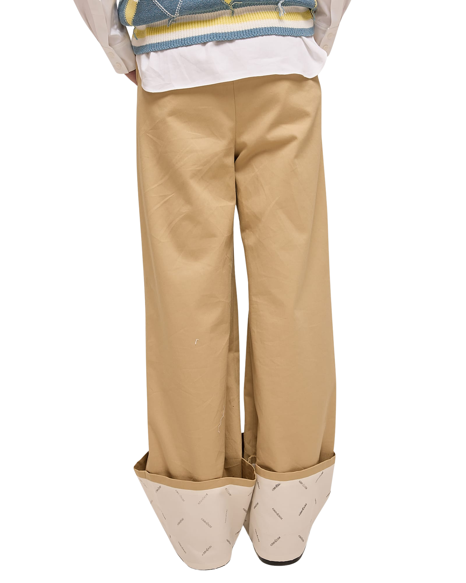 Kimhe Kim - Bicolor Logo Printed Rolled Up Pants (Beige) product image 5 | TRAB K-Fashion Australia