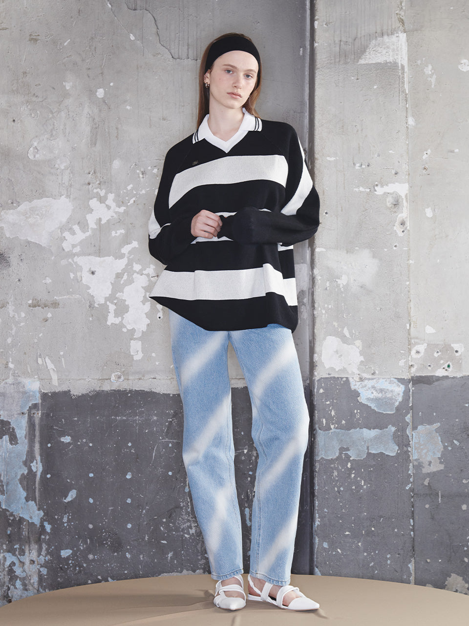 Kijun - Striped Knit Rugby Top (Black Cream) product image 5 | TRAB K-Fashion Australia