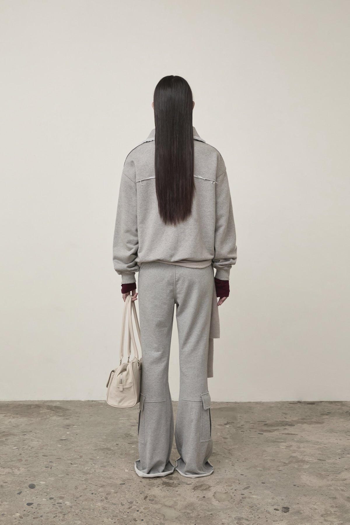 Matin Kim - Cut Out Half Zip Sweatshirt (Grey) product image 8 | TRAB K-Fashion Australia