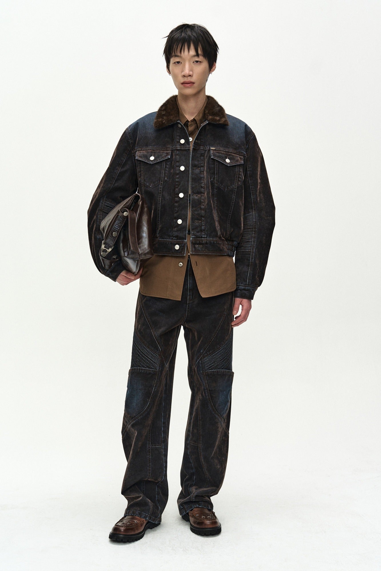 Andersson Bell - Unisex Rodeo Biker Wide-Leg Jeans (brown/blue) (Brown/Blue) product image 1 | TRAB K-Fashion Australia
