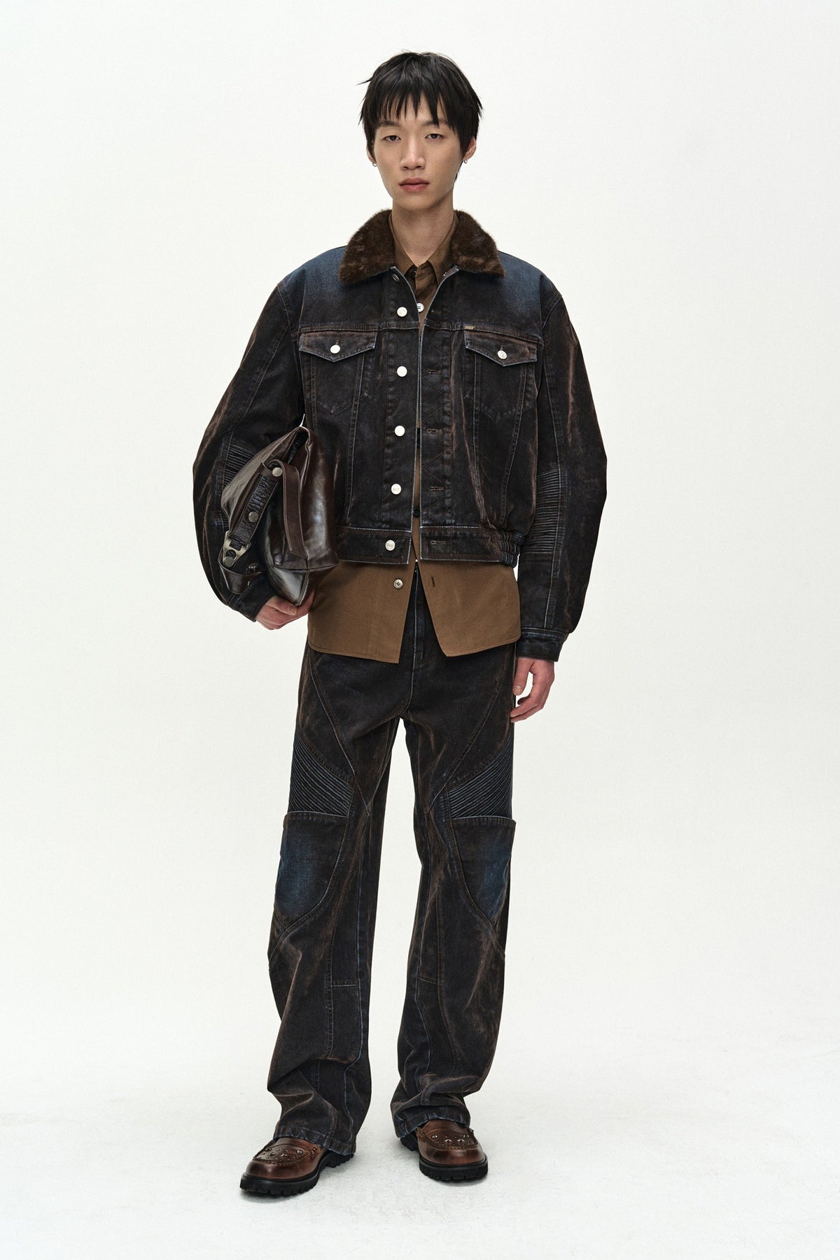 Andersson Bell - Unisex Rodeo Biker Wide-Leg Jeans (Brown/Blue) product image 1 | TRAB K-Fashion Australia