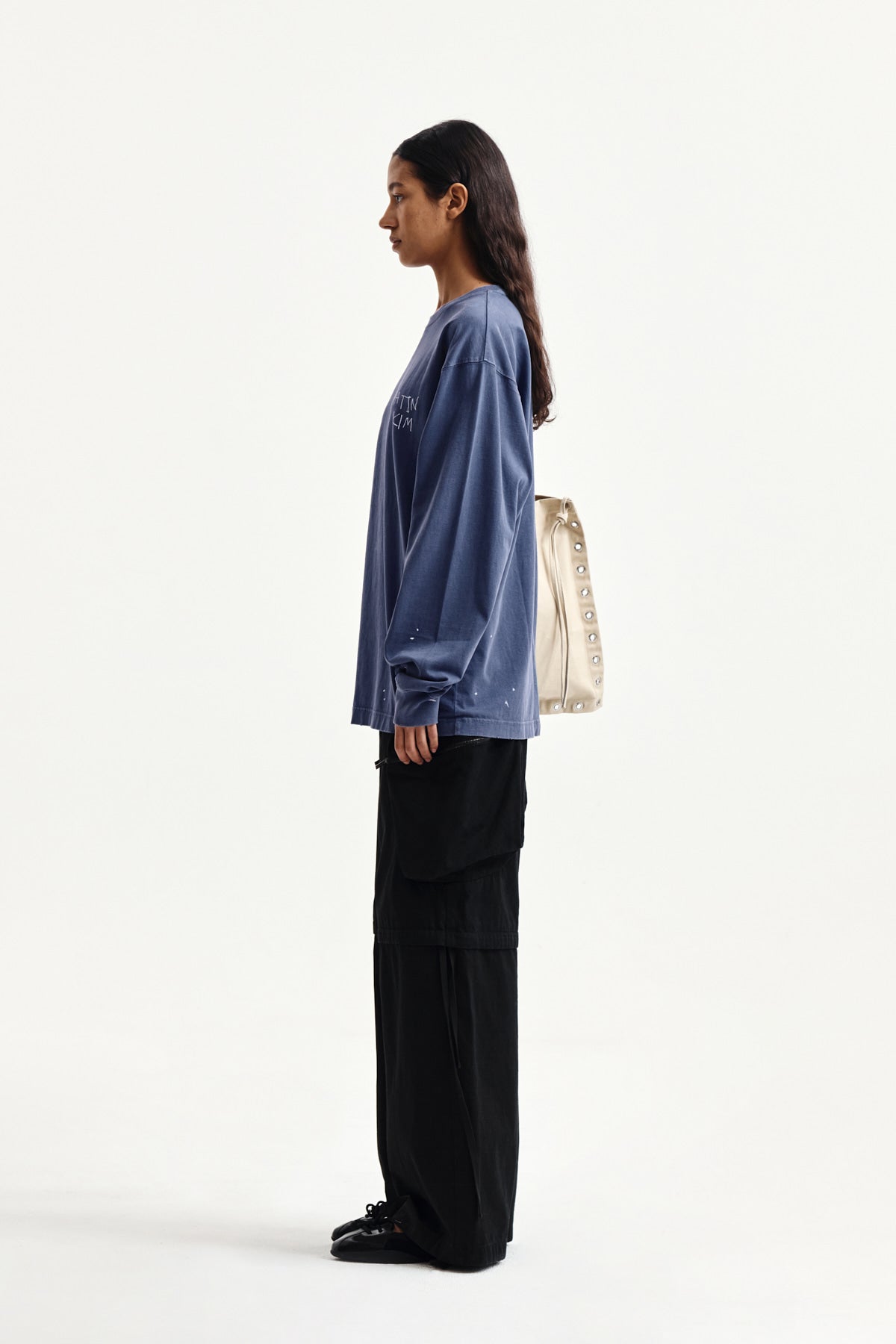 Matin Kim - Vintage Washed Logo Top (Smoke Blue) product image 6 | TRAB K-Fashion Australia