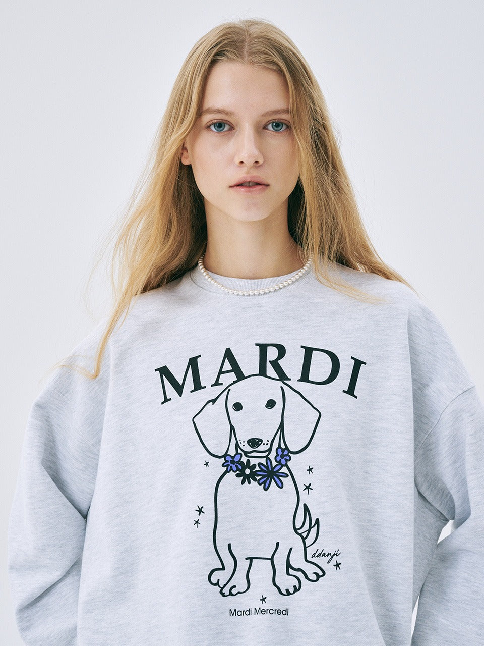 Mardi Mercredi - Sweatshirt Swing The Tail Ddanji Flower Necklace (Heather Purple) product image 1 | TRAB K-Fashion Australia
